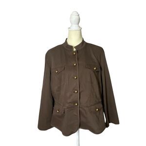 Vintage Talbots Stretch Brown Button Front Lightweight Jacket Womens Size Medium